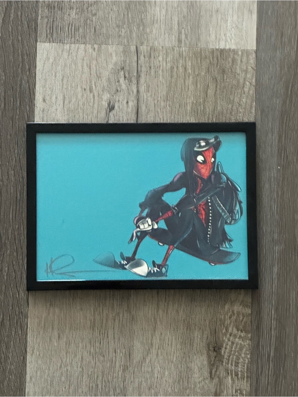 Autographed Fan Art Framed Teal Spider Hero Illustration Wall Art 5x7
